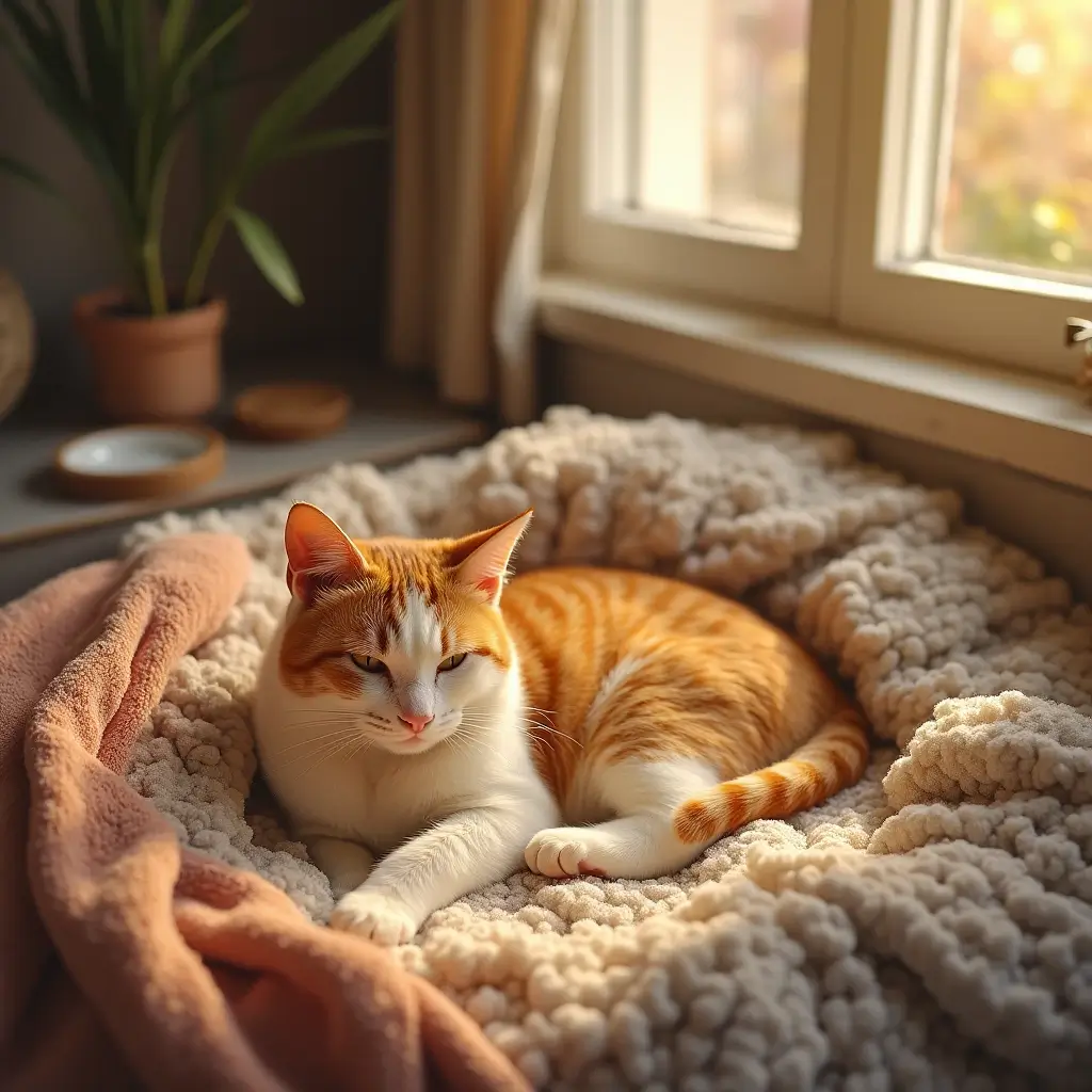 Cat owner setting up a cozy nesting area for their pregnant cat.