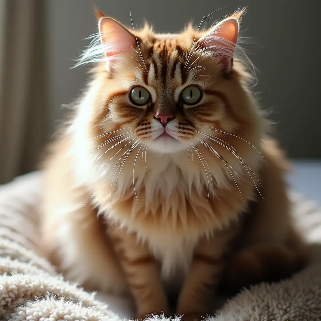 A playful British Longhair cat pouncing on a feather wand toy in a cozy living room setting.