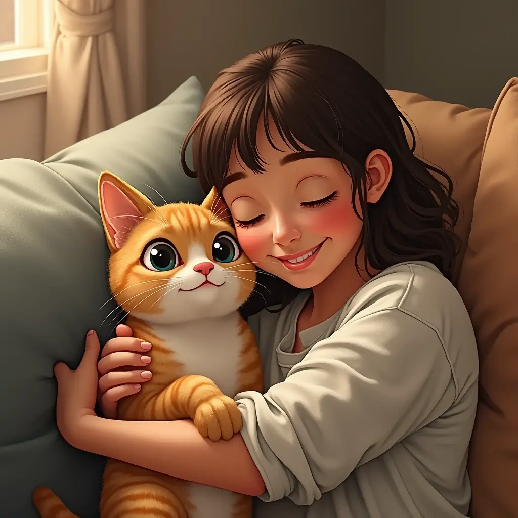 A person cuddling with a cross eyed cat on a cozy couch.