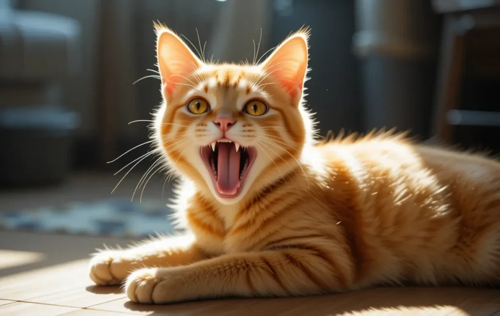 Orange tabby cat lying in sunlight, looking curious and playful